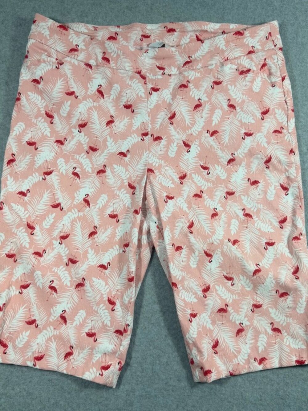 Coral Bay Petite Womens 14P Pink Flamingo Print Pull On Bermuda Shorts